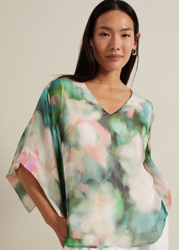 Phase Eight Ava Blurred Floral Silk Shirts Multicolor Canada | QJLANC-129